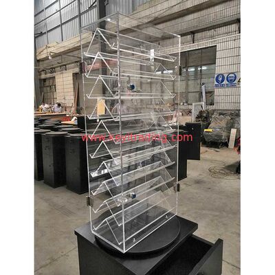 Floor Standing Storage Cabinet Rotating Acrylic Knife Display Case With Drawer