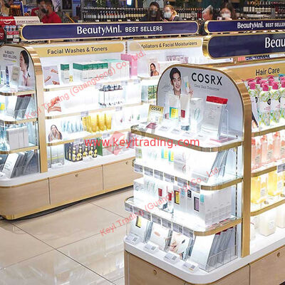 Freistehende Holz-Kosmetik-Display-Stände Kosmetik-Ladenregale Nagellack-Display-Schränke
