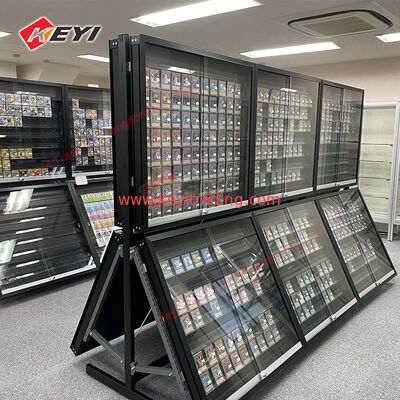 Custom Floor Metal Stand Tcg Trading Card Display Case Gondola Shelves Graded Card Display Rack for Retail Stores Sport Cards