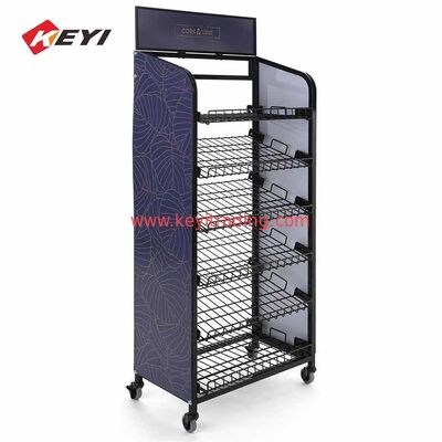 Portable Boden Flaschenstand 6 Stufe Metalldraht Wein Display Rack mit Caster