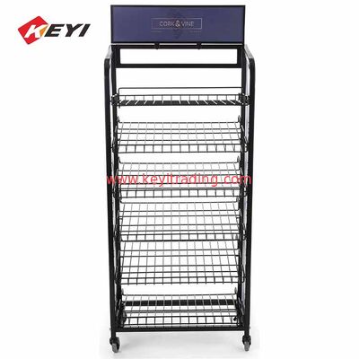 Portable Boden Flaschenstand 6 Stufe Metalldraht Wein Display Rack mit Caster