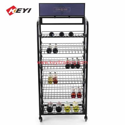Portable Boden Flaschenstand 6 Stufe Metalldraht Wein Display Rack mit Caster
