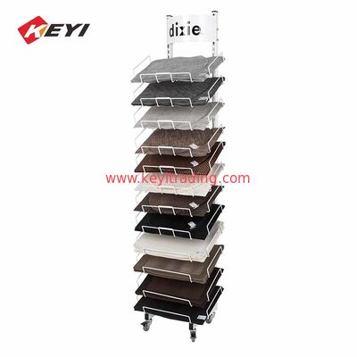 Hochwertiges, auf dem Boden stehendes Metallplacemat-Display-Rack mit 4 Rollen