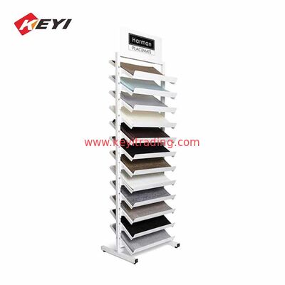 Hochwertiges, auf dem Boden stehendes Metallplacemat-Display-Rack mit 4 Rollen