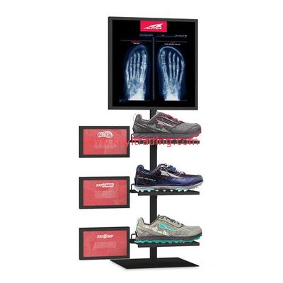 Custom Matte Black Metal floor Shoe Display Stand For Retail Shop