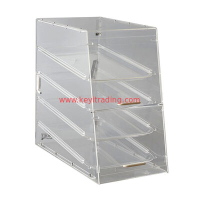 Morden Pop Bread Shop 4 Layer Acrylic Bakery Display Case With 3 Door Handles
