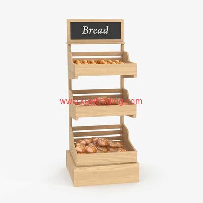 Bakery 3 Tier Wooden Shelves Floor Standing Bread Dispaly Rack