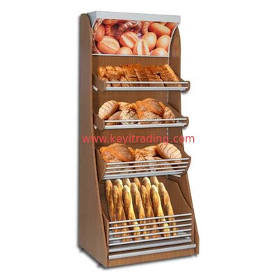 Bakery Freestanding Metal And Wood Bread Rack Bread Display Shelves