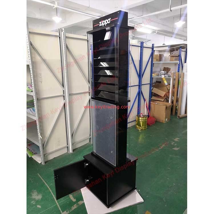 Floor Standing Rotating Zippo Lighter Display Case With Storage Cabinet