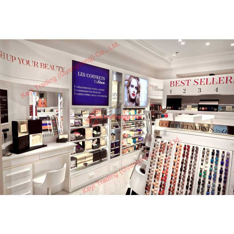 Luxuriöse Parfüm-Schaufenster Regal Boutique Kosmetik-Display Wandschrank mit LED-Leuchten