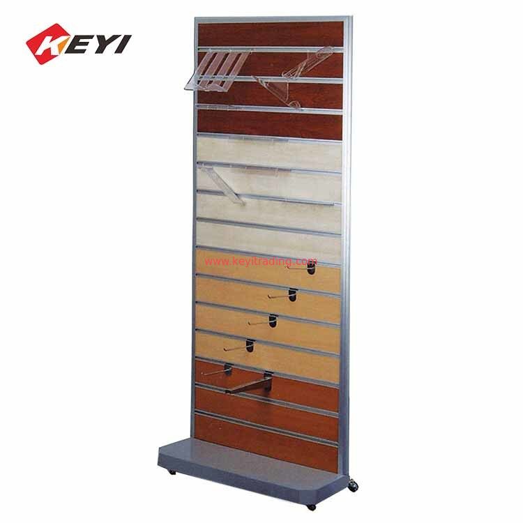 Multi-Function Floor Retail Display Rack Wood Slat Wall Display With Hooks