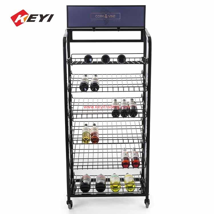 Portable Boden Flaschenstand 6 Stufe Metalldraht Wein Display Rack mit Caster
