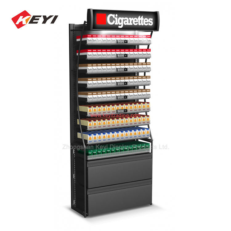 Rauchgeschäft Boden Stehende Tabak-Display Rack Metall Zigaretten-Display Stand mit LED-Licht