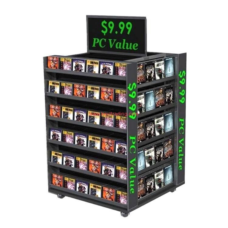 Großer Einzelhandels-Pos-Ständer, freistehender 4-Wege-Präsentationsständer für CDs, DVDs und Schallplatten
